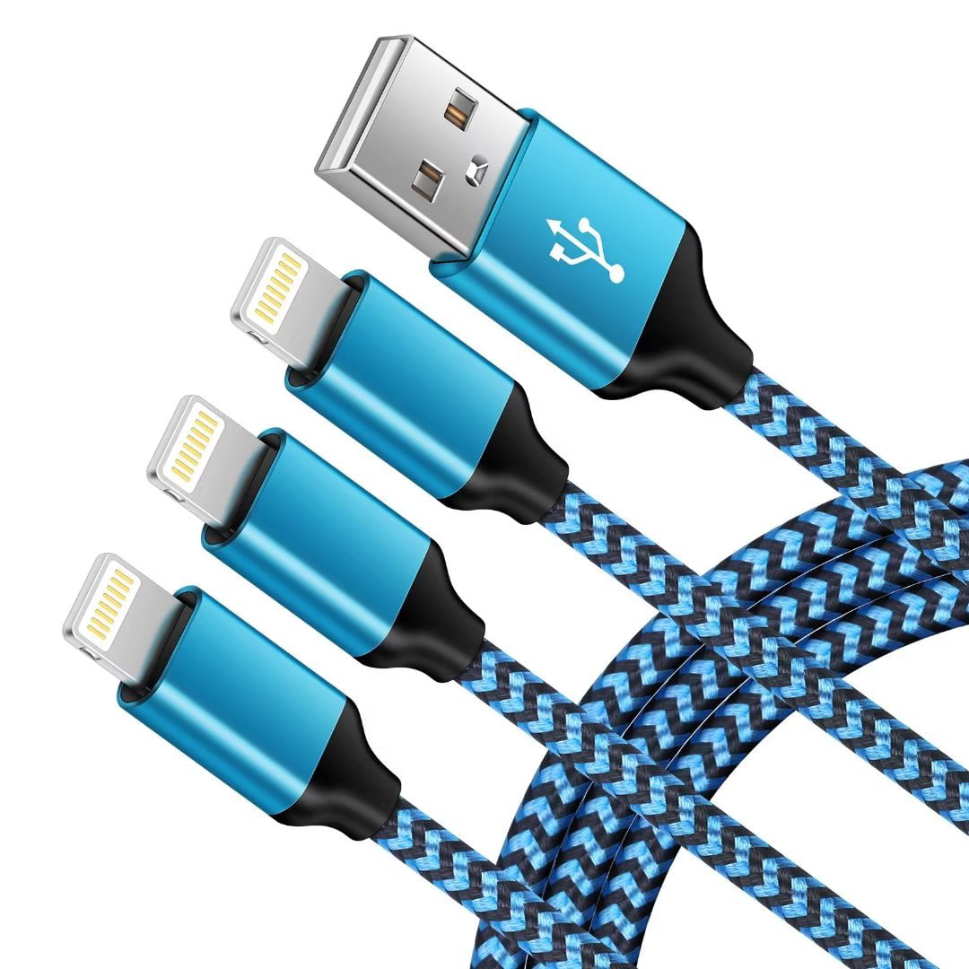 USB a Cables,USB a to Lightning Cable 6ft 3ft 3Pack FiveBox Nylon Braided Fast Charging Cable Cords USB Lightning Cables for Phone,Blue